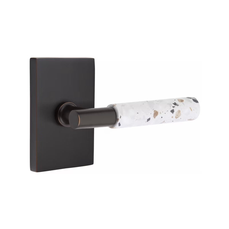 Emtek Select T-Bar Terrazzo Lever with Modern Rectangular Rosette in Oil Rubbed Bronze finish