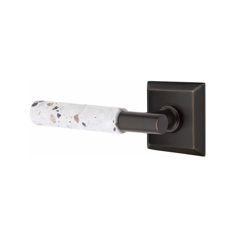 Emtek Select T-Bar Terrazzo Lever with Quincy Rosette in Oil Rubbed Bronze finish