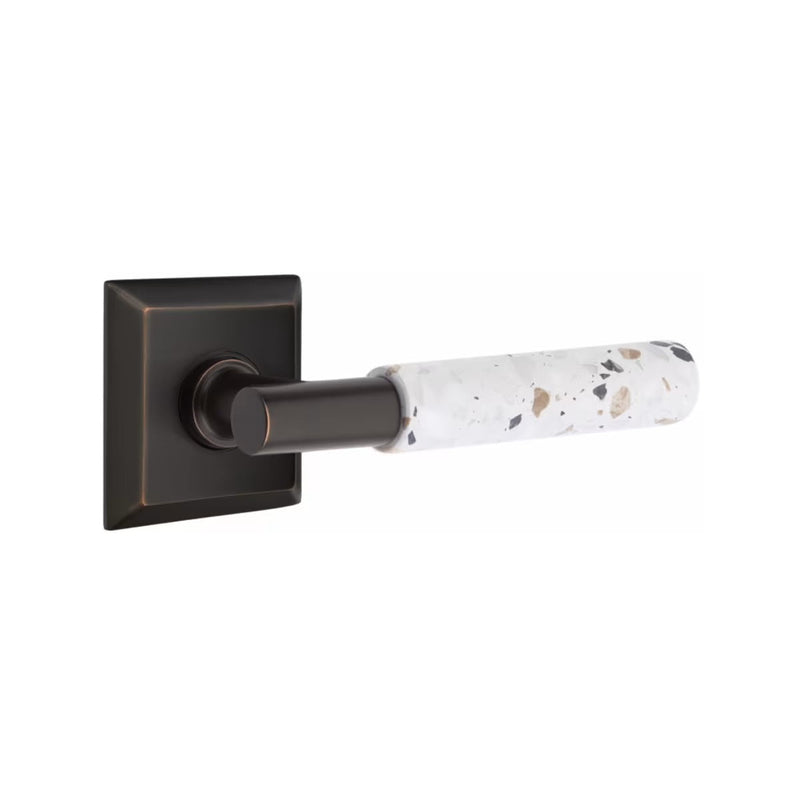 Emtek Select T-Bar Terrazzo Lever with Quincy Rosette in Oil Rubbed Bronze finish