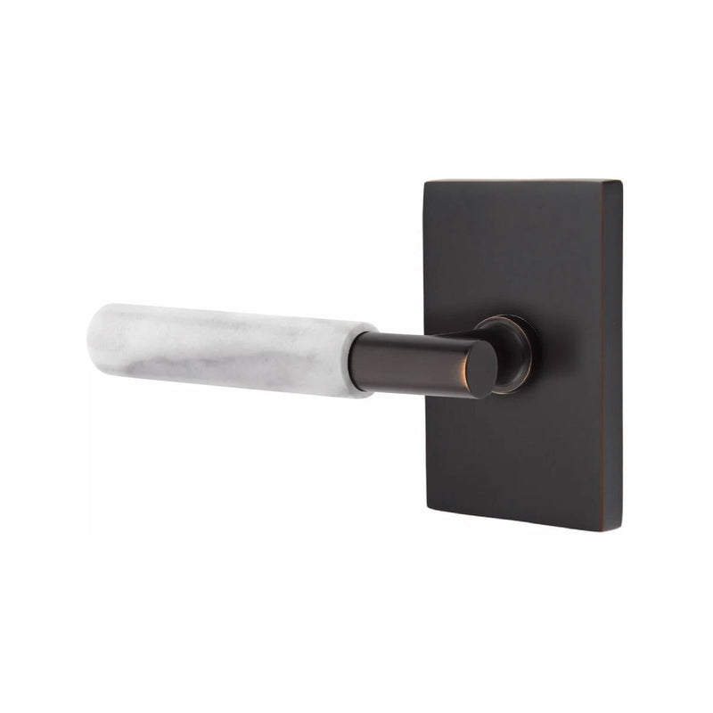 Emtek Select T-Bar White Marble Lever with Modern Rectangular Rosette in Oil Rubbed Bronze finish