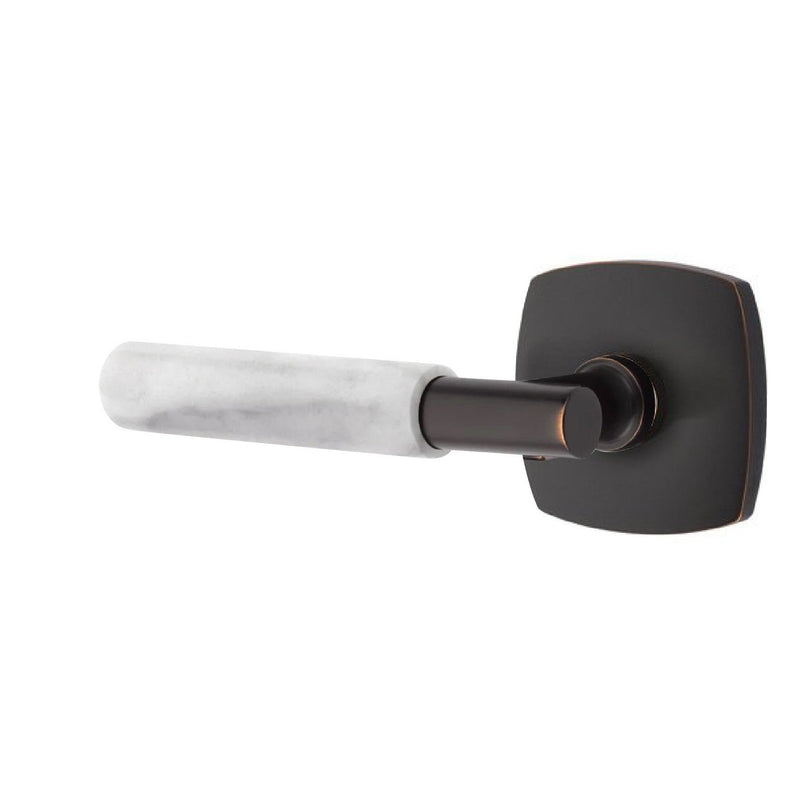 Emtek Select T-Bar White Marble Lever with Urban Modern Rosette in Oil Rubbed Bronze finish