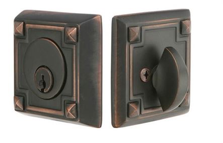 Emtek Single Cylinder Arts & Crafts Keyed Deadbolt in Oil Rubbed Bronze finish