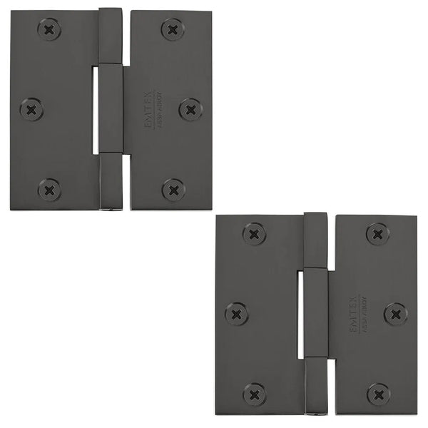 Emtek Square Barrel Heavy Duty Solid Brass Hinge, 3.5" x 3.5", 0.125" Thickness in Oil Rubbed Bronze finish