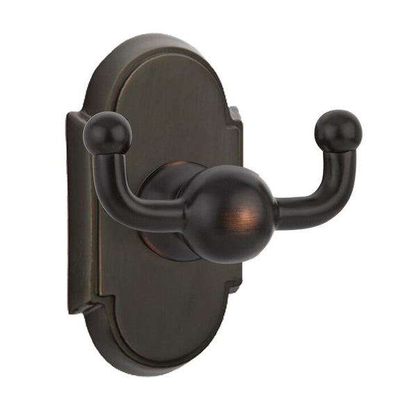 Emtek Traditional Brass Double Robe Hook With #8 Rosette in Oil Rubbed Bronze finish