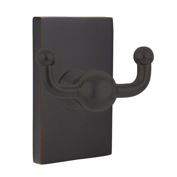 Emtek Traditional Brass Double Robe Hook With Modern Rectangular Rosette in Oil Rubbed Bronze finish