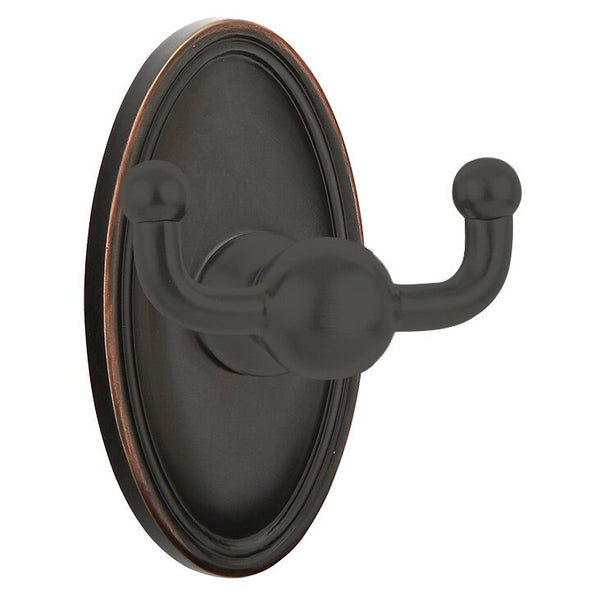 Emtek Traditional Brass Double Robe Hook With Oval Rosette in Oil Rubbed Bronze finish