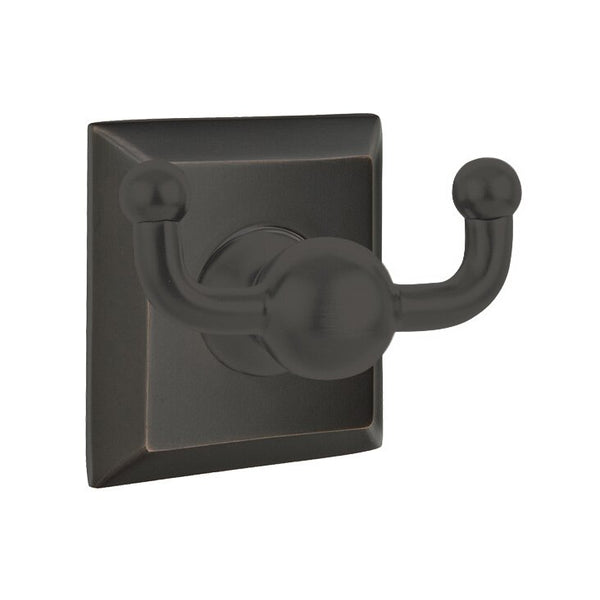 Emtek Traditional Brass Double Robe Hook With Quincy Rosette in Oil Rubbed Bronze finish