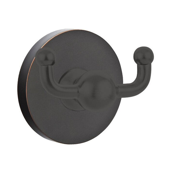 Emtek Traditional Brass Double Robe Hook With Regular Disc Rosette in Oil Rubbed Bronze finish