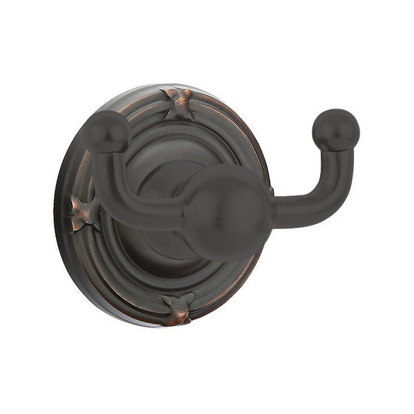 Emtek Traditional Brass Double Robe Hook With Ribbon & Reed Rosette in Oil Rubbed Bronze finish