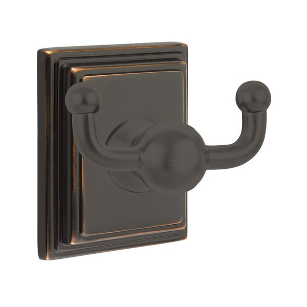 Emtek Traditional Brass Double Robe Hook With Wilshire Rosette in Oil Rubbed Bronze finish