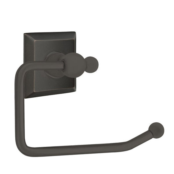 Emtek Traditional Brass Paper Holder - Bar Style (3 3/8" Projection) With Quincy Rosette in Oil Rubbed Bronze finish