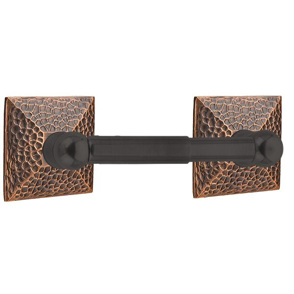 Emtek Traditional Brass Paper Holder - Spring Rod Style (3 3/8" Projection) With Hammered Rosette in Oil Rubbed Bronze finish