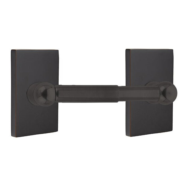 Emtek Traditional Brass Paper Holder - Spring Rod Style (3 3/8" Projection) With Modern Rectangular Rosette in Oil Rubbed Bronze finish