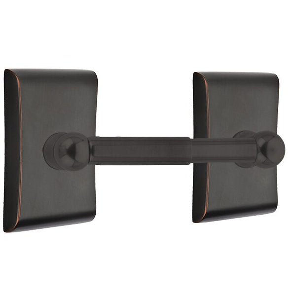 Emtek Traditional Brass Paper Holder - Spring Rod Style (3 3/8" Projection) With Neos Rosette in Oil Rubbed Bronze finish