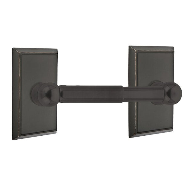 Emtek Traditional Brass Paper Holder - Spring Rod Style (3 3/8" Projection) With Rectangular Rosette in Oil Rubbed Bronze finish