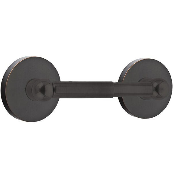 Emtek Traditional Brass Paper Holder - Spring Rod Style (3 3/8" Projection) With Regular Disc Rosette in Oil Rubbed Bronze finish