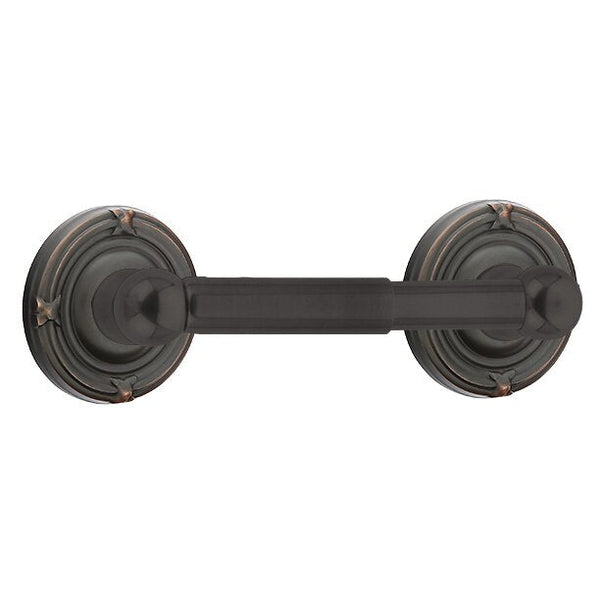 Emtek Traditional Brass Paper Holder - Spring Rod Style (3 3/8" Projection) With Ribbon & Reed Rosette in Oil Rubbed Bronze finish