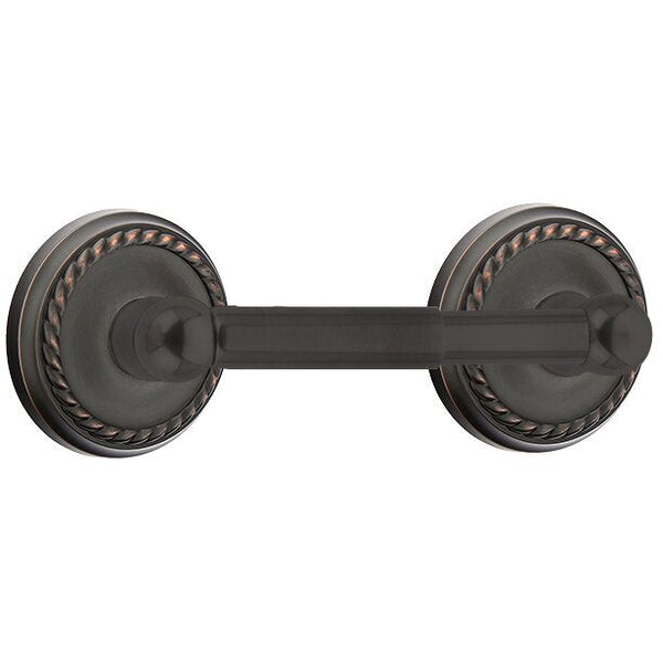 Emtek Traditional Brass Paper Holder - Spring Rod Style (3 3/8" Projection) With Rope Rosette in Oil Rubbed Bronze finish