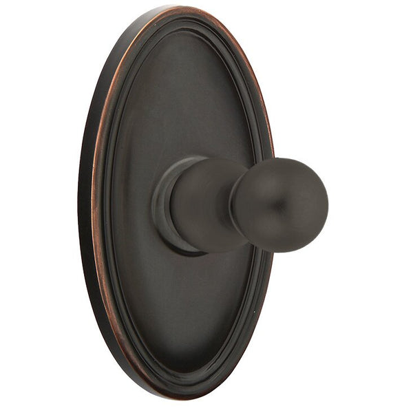 Emtek Traditional Brass Single Robe Hook With Oval Rosette in Oil Rubbed Bronze finish