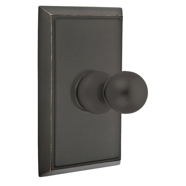 Emtek Traditional Brass Single Robe Hook With Rectangular Rosette in Oil Rubbed Bronze finish