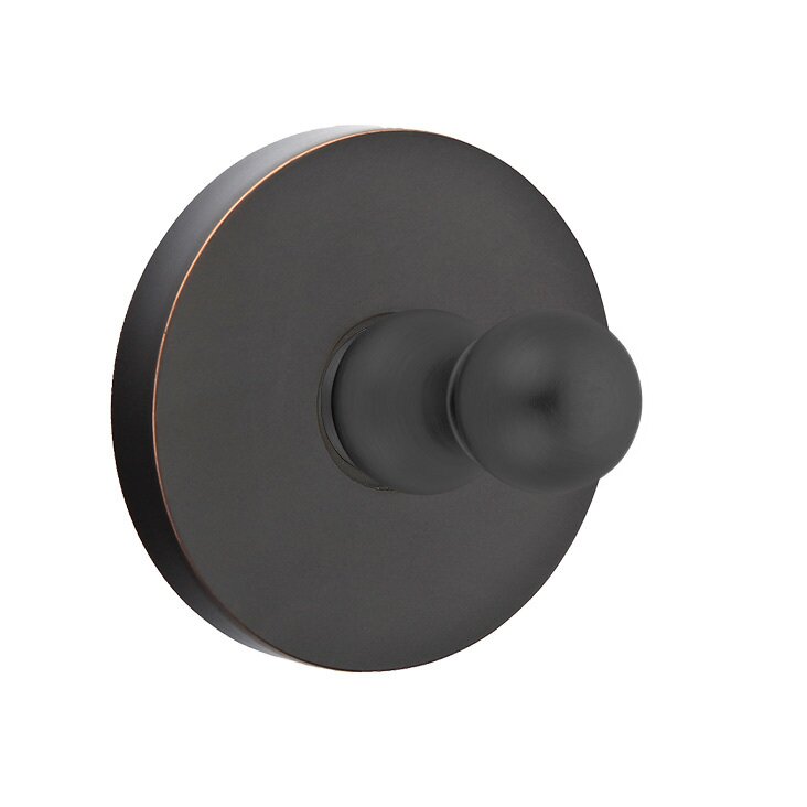 Emtek Traditional Brass Single Robe Hook With Regular Disc Rosette in Oil Rubbed Bronze finish