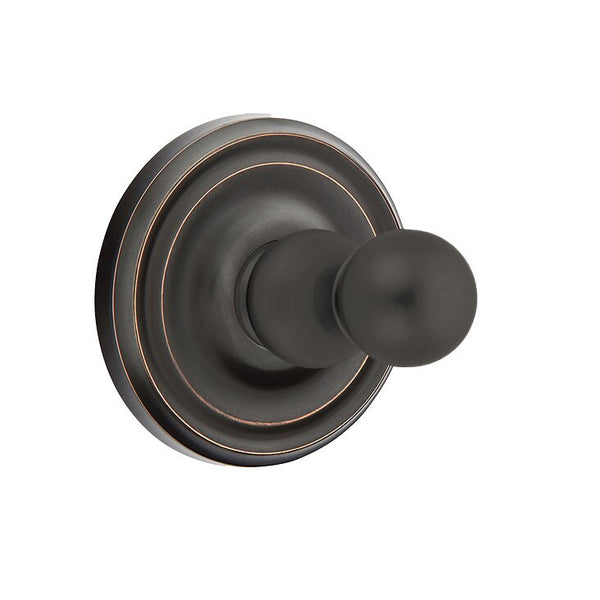 Emtek Traditional Brass Single Robe Hook With Regular Rosette in Oil Rubbed Bronze finish