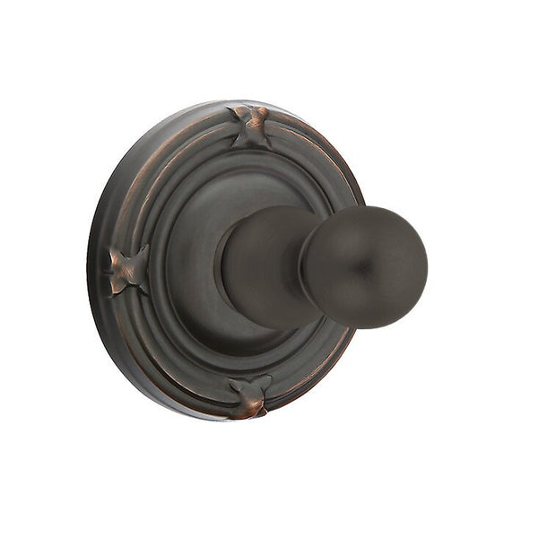 Emtek Traditional Brass Single Robe Hook With Ribbon & Reed Rosette in Oil Rubbed Bronze finish