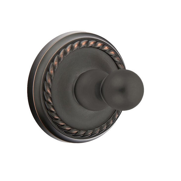 Emtek Traditional Brass Single Robe Hook With Rope Rosette in Oil Rubbed Bronze finish