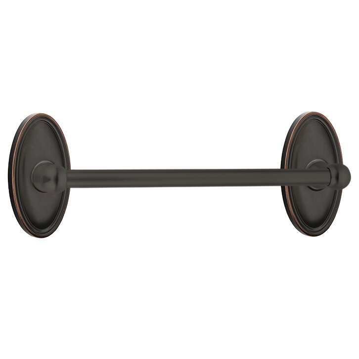 The Emtek Traditional Brass Towel Bar with Oval Rosette in Oil Rubbed Bronze finish.