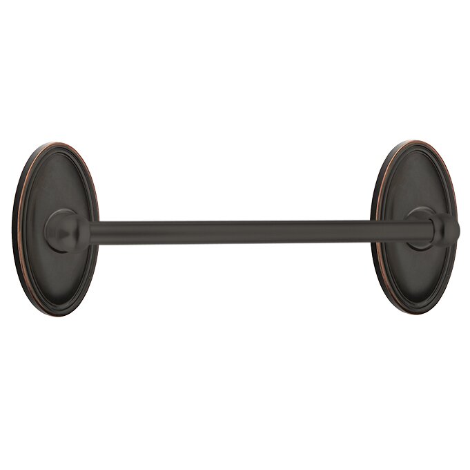 The Emtek Traditional Brass Towel Bar with Oval Rosette in Oil Rubbed Bronze finish.