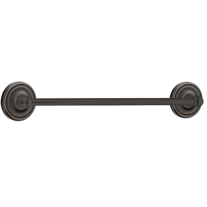 The Emtek Traditional Brass Towel Bar with Regular Rosette in Oil Rubbed Bronze finish.