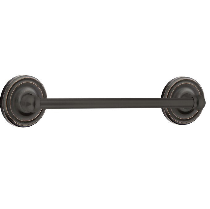 The Emtek Traditional Brass Towel Bar with Regular Rosette in Oil Rubbed Bronze finish.