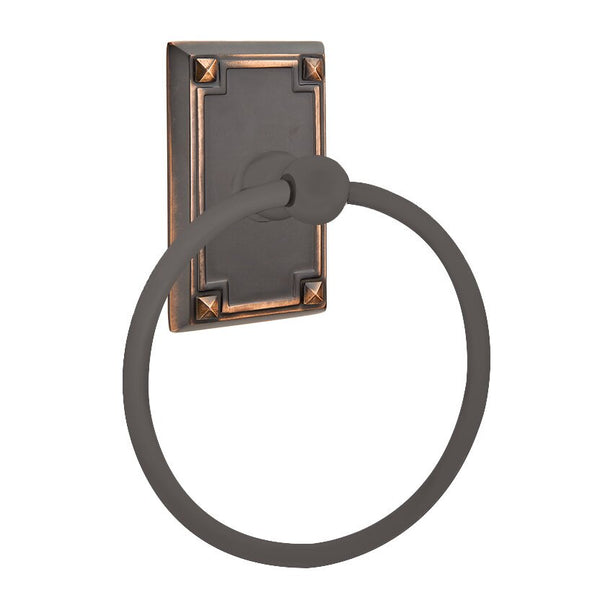 Emtek Traditional Brass Towel Ring (6 7/8" Overall) With Arts & Crafts Rosette in Oil Rubbed Bronze finish