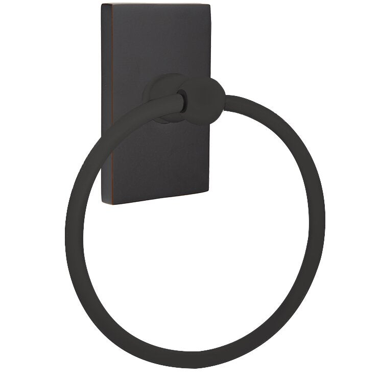 Emtek Traditional Brass Towel Ring (6 7/8" Overall) With Modern Rectangular Rosette in Oil Rubbed Bronze finish