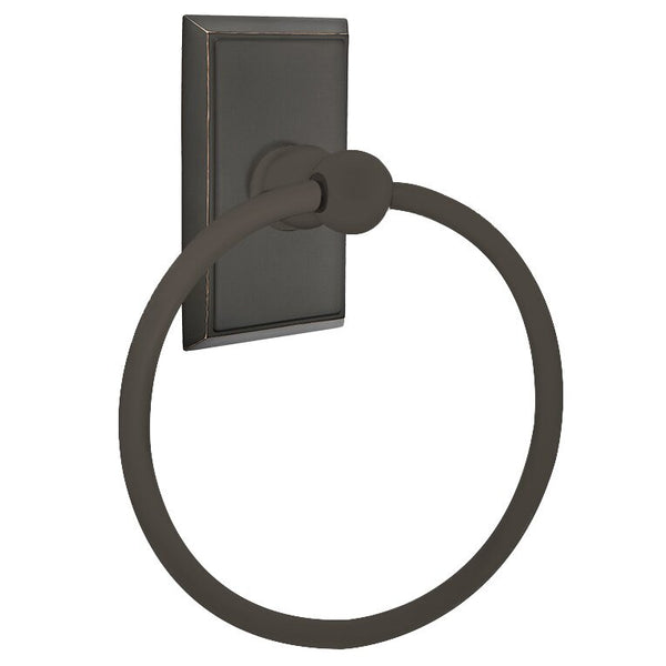 Emtek Traditional Brass Towel Ring (6 7/8" Overall) With Rectangular Rosette in Oil Rubbed Bronze finish