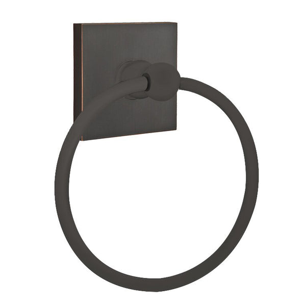 Emtek Traditional Brass Towel Ring (6 7/8" Overall) With Square Rosette in Oil Rubbed Bronze finish