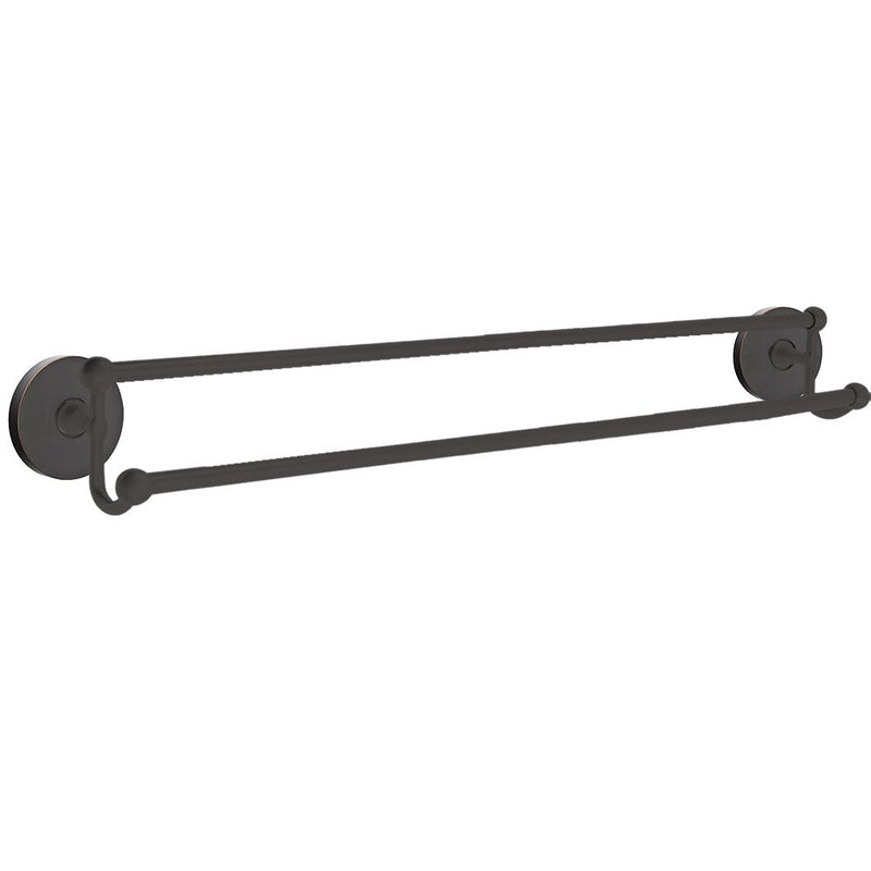 The Emtek Traditional BrassDouble Towel Bar (30" width) With Small Disc Rosette in Oil Rubbed Bronze finish.