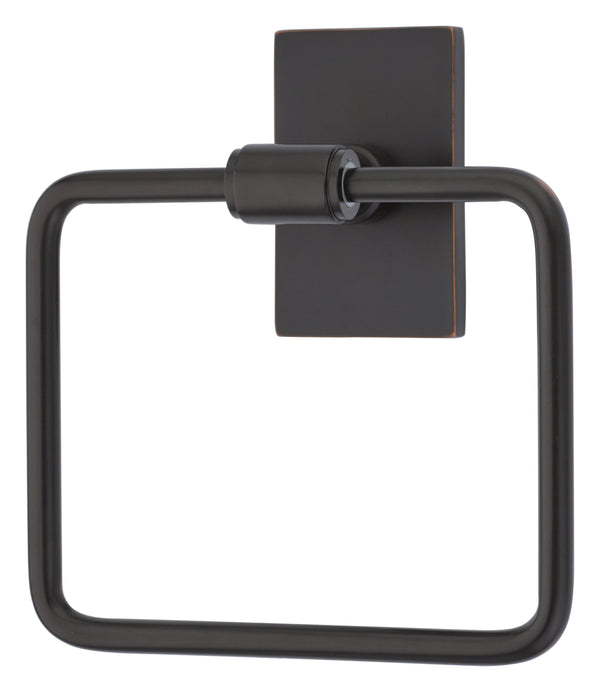 Emtek Transitional Brass Towel Ring (7" Overall) With Modern Rectangular Rosette in Oil Rubbed Bronze finish