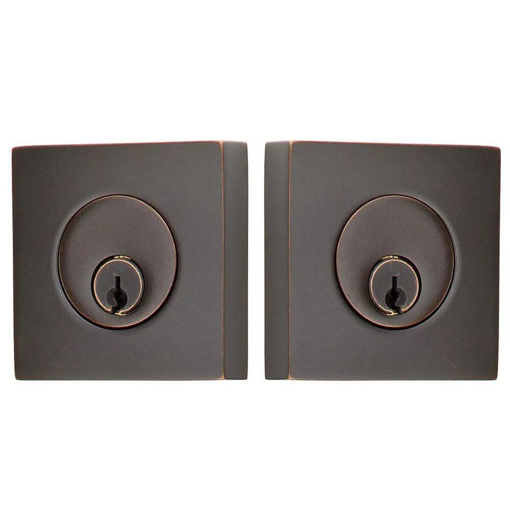 Emtek Weiser Keyway, Square Deadbolt, Double Cylinder in Oil Rubbed Bronze finish
