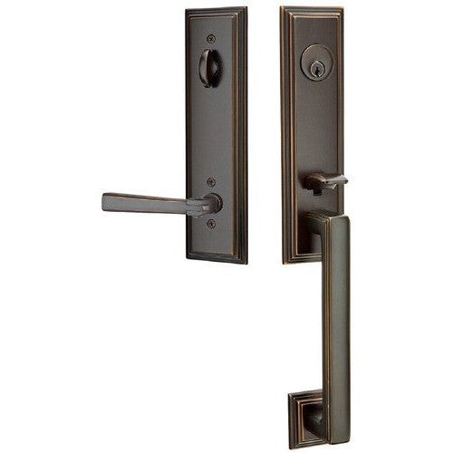 Emtek Wilshire Tubular Entrance Handleset With Arts & Crafts Lever in Oil Rubbed Bronze finish