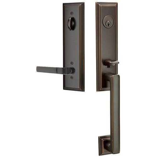 Emtek Wilshire Tubular Entrance Handleset With Aston Lever in Oil Rubbed Bronze finish