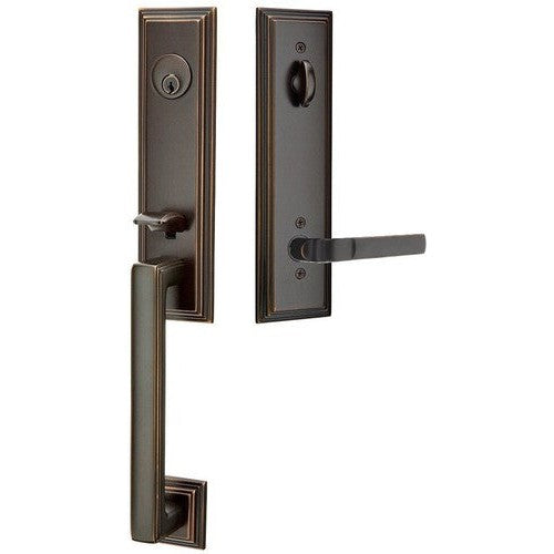 Emtek Wilshire Tubular Entrance Handleset With Aston Lever in Oil Rubbed Bronze finish