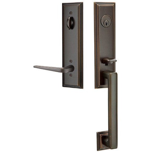 Emtek Wilshire Tubular Entrance Handleset With Athena Lever in Oil Rubbed Bronze finish