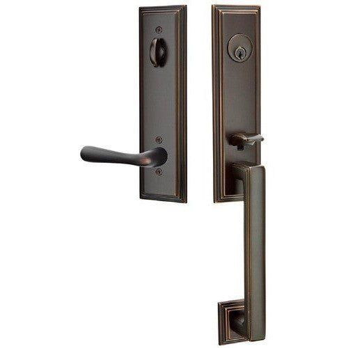 Emtek Wilshire Tubular Entrance Handleset With Basel Lever in Oil Rubbed Bronze finish