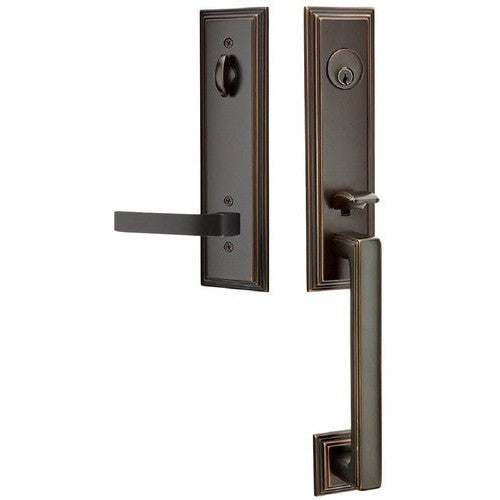 Emtek Wilshire Tubular Entrance Handleset With Breslin Lever in Oil Rubbed Bronze finish