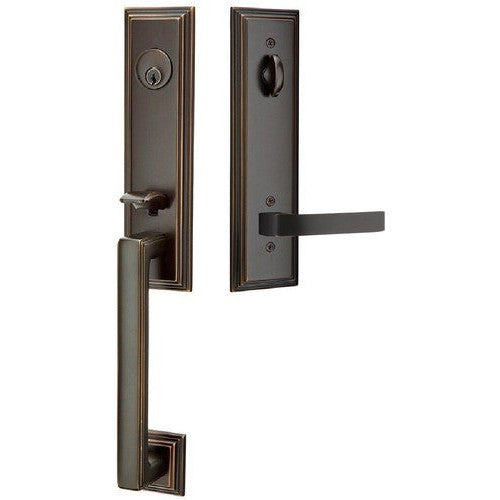 Emtek Wilshire Tubular Entrance Handleset With Breslin Lever in Oil Rubbed Bronze finish