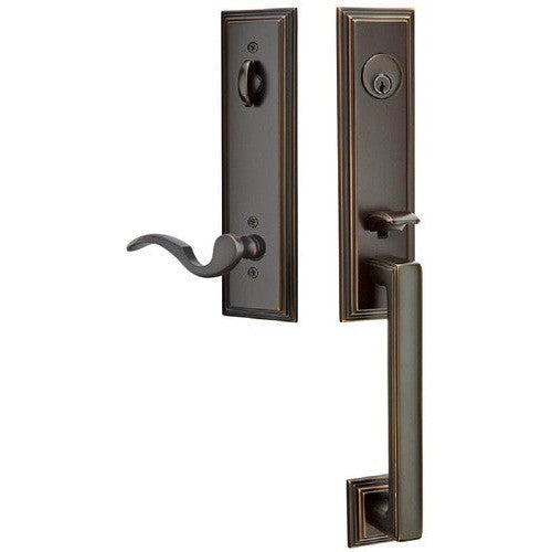 Emtek Wilshire Tubular Entrance Handleset With Cortina Lever in Oil Rubbed Bronze finish