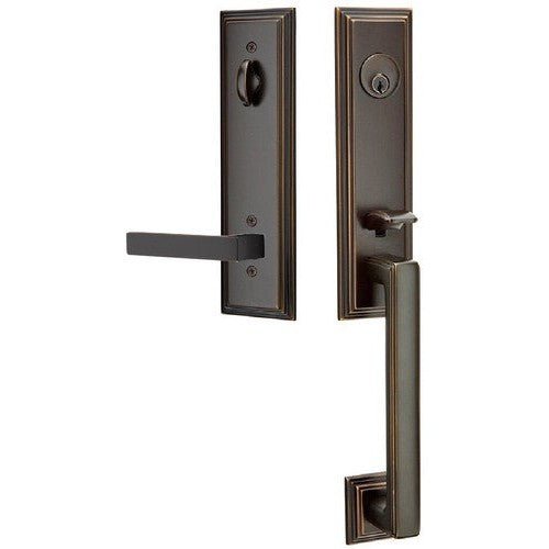 Emtek Wilshire Tubular Entrance Handleset With Dumont Lever in Oil Rubbed Bronze finish