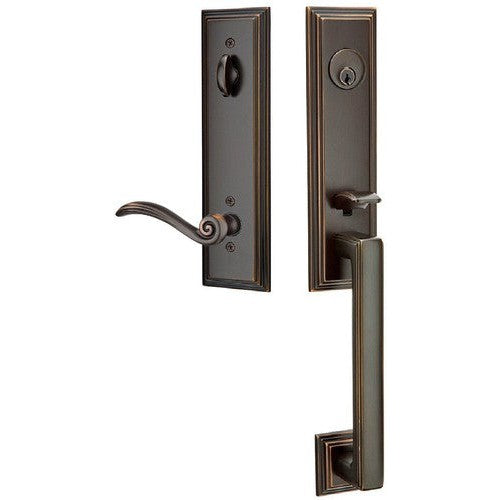 Emtek Wilshire Tubular Entrance Handleset With Elan Lever in Oil Rubbed Bronze finish