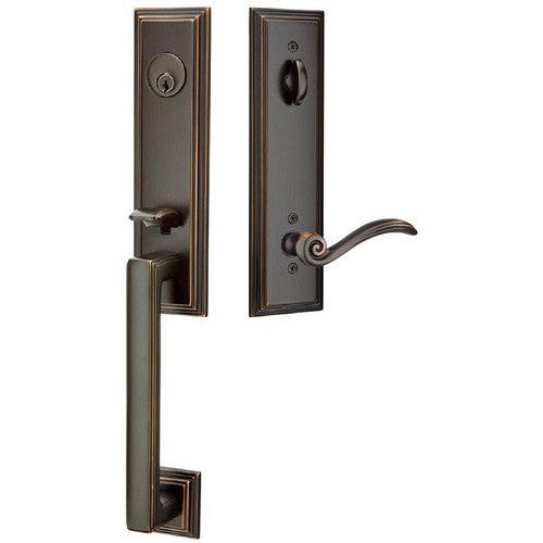 Emtek Wilshire Tubular Entrance Handleset With Elan Lever in Oil Rubbed Bronze finish